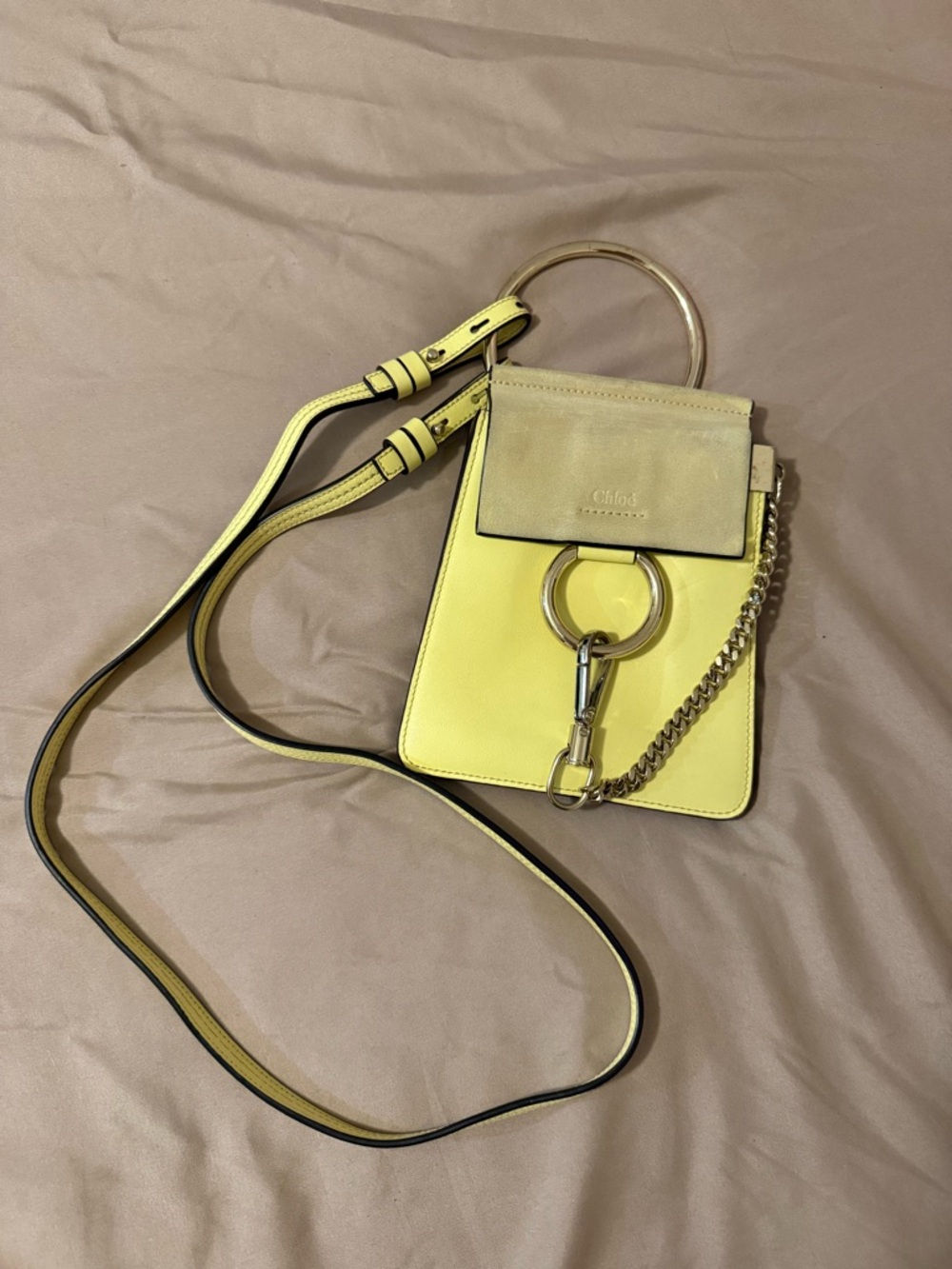 Chloe Two-Tone Yellow Mini Crossbody with Gold Ring Detail